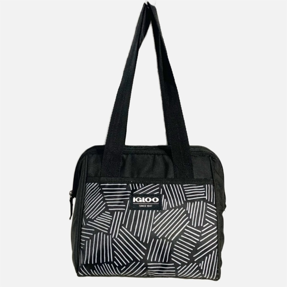 Igloo Stripe Top Handled Zip Closure Insulated Lunch Cooler Bag Hash Pattern🖤🤍